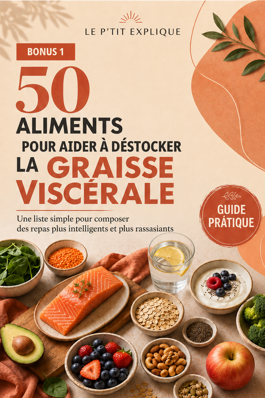 Couverture du guide 50 aliments pour aider à débloquer la graisse viscérale